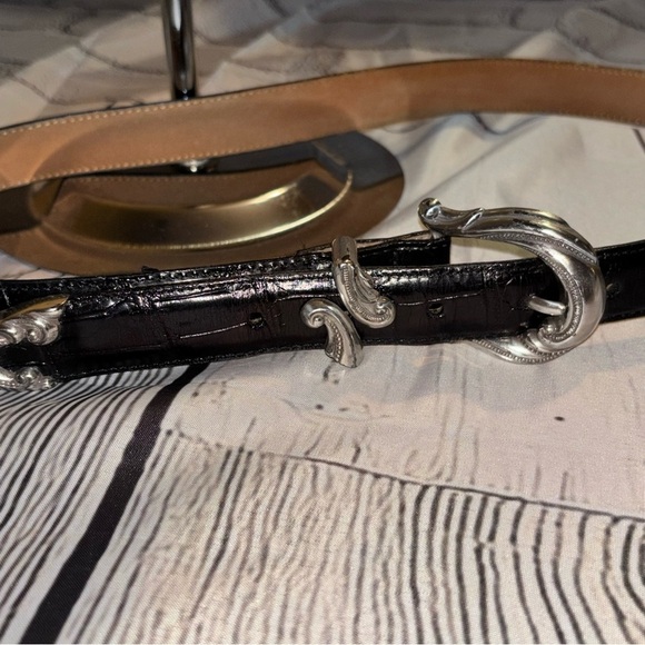 Vintage Brighton 24503 Silver Buckle Black Leather Belt XL 1990s Western- main image 8